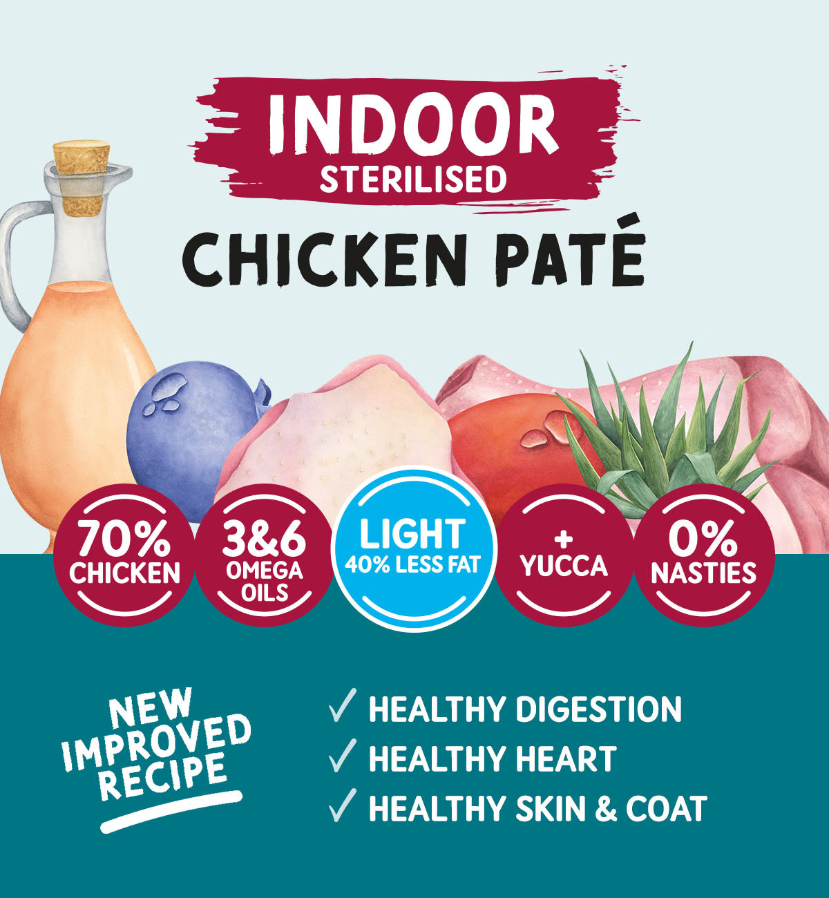 Adult Cat Indoor Sterilised Light Chicken Pate - Grain Free Cat Food | 85g Pouches x 12