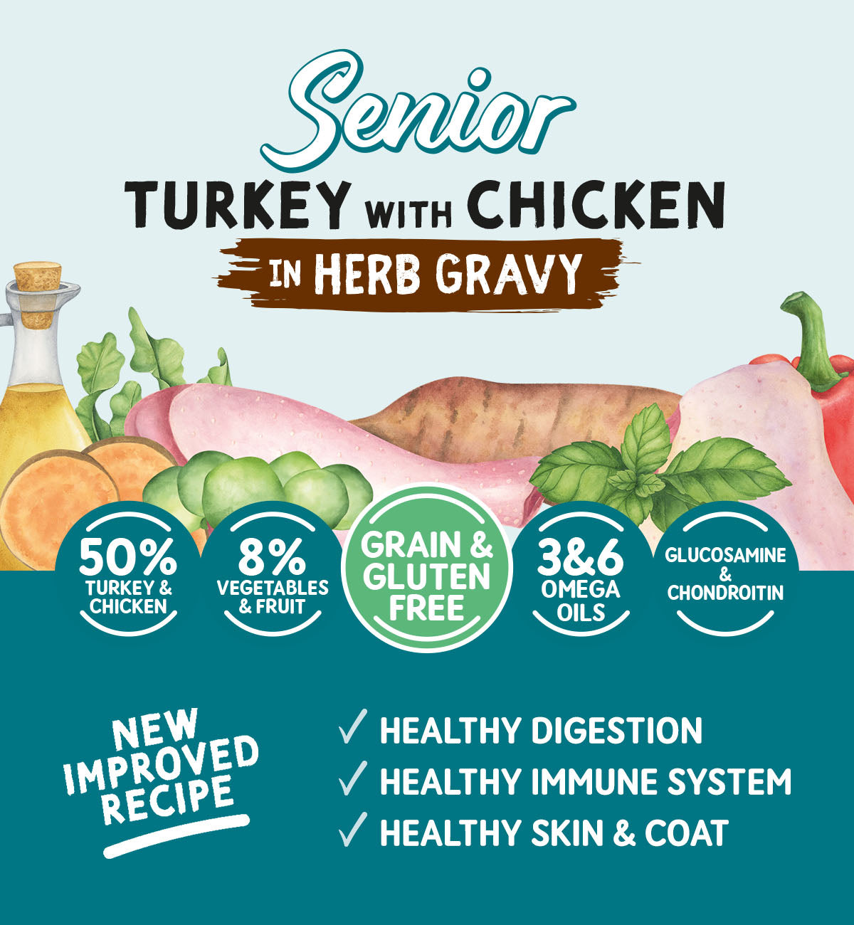 Senior Dog Turkey with Chicken in a Herb Gravy - Grain & Gluten Free Dog Food | 390g Cans x 12