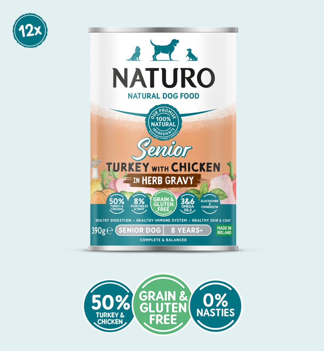 Senior Dog Turkey with Chicken in a Herb Gravy - Grain & Gluten Free Dog Food | 390g Cans x 12