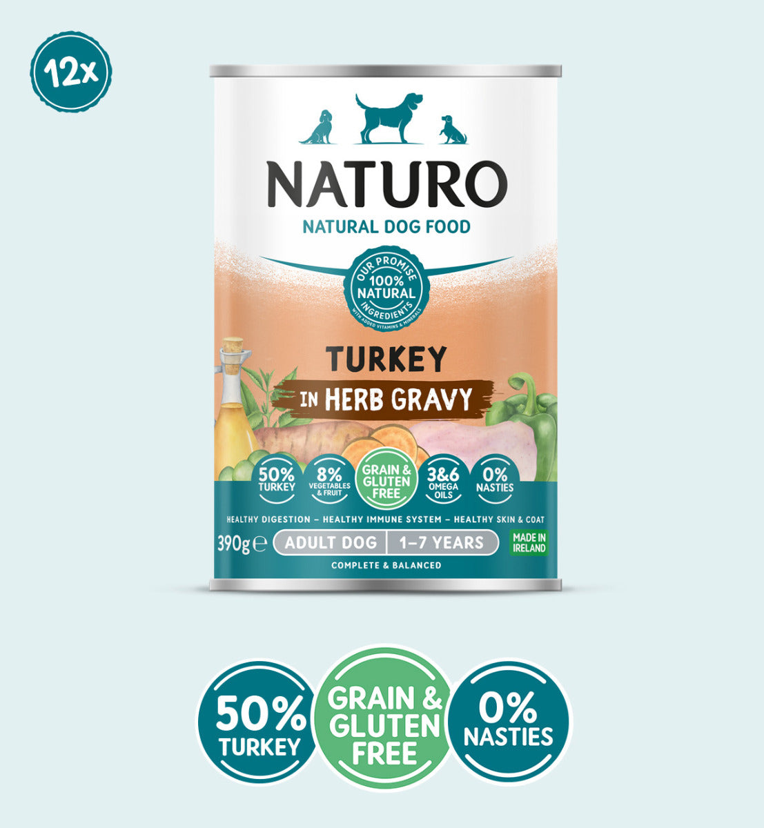Adult Dog Turkey in a Herb Gravy - Grain & Gluten Free Dog Food | 390g Cans x 12