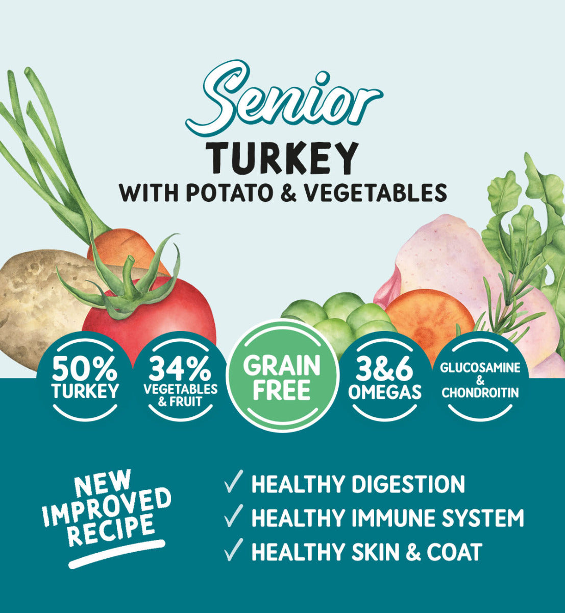 Senior Dog Turkey & Potatoes with Vegetables - Grain Free Dog Food | 2kg Dry Food