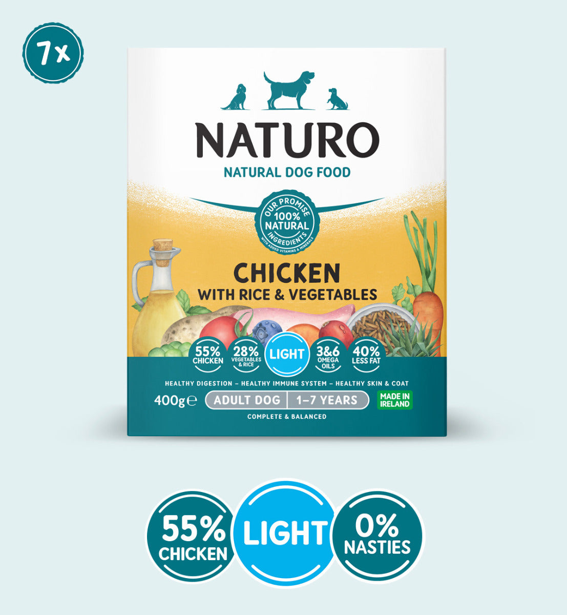 Adult Dog Light Chicken with Rice and Vegetables - Wet Dog Food | 400g Trays x 7