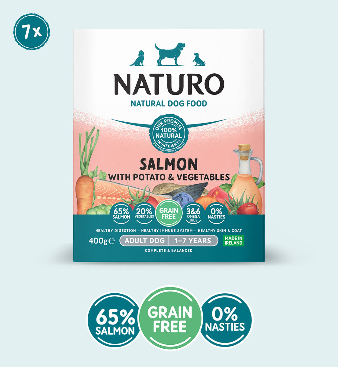 Adult Dog Salmon with Potato and Vegetables - Grain Free Dog Food | 400g Trays x 7