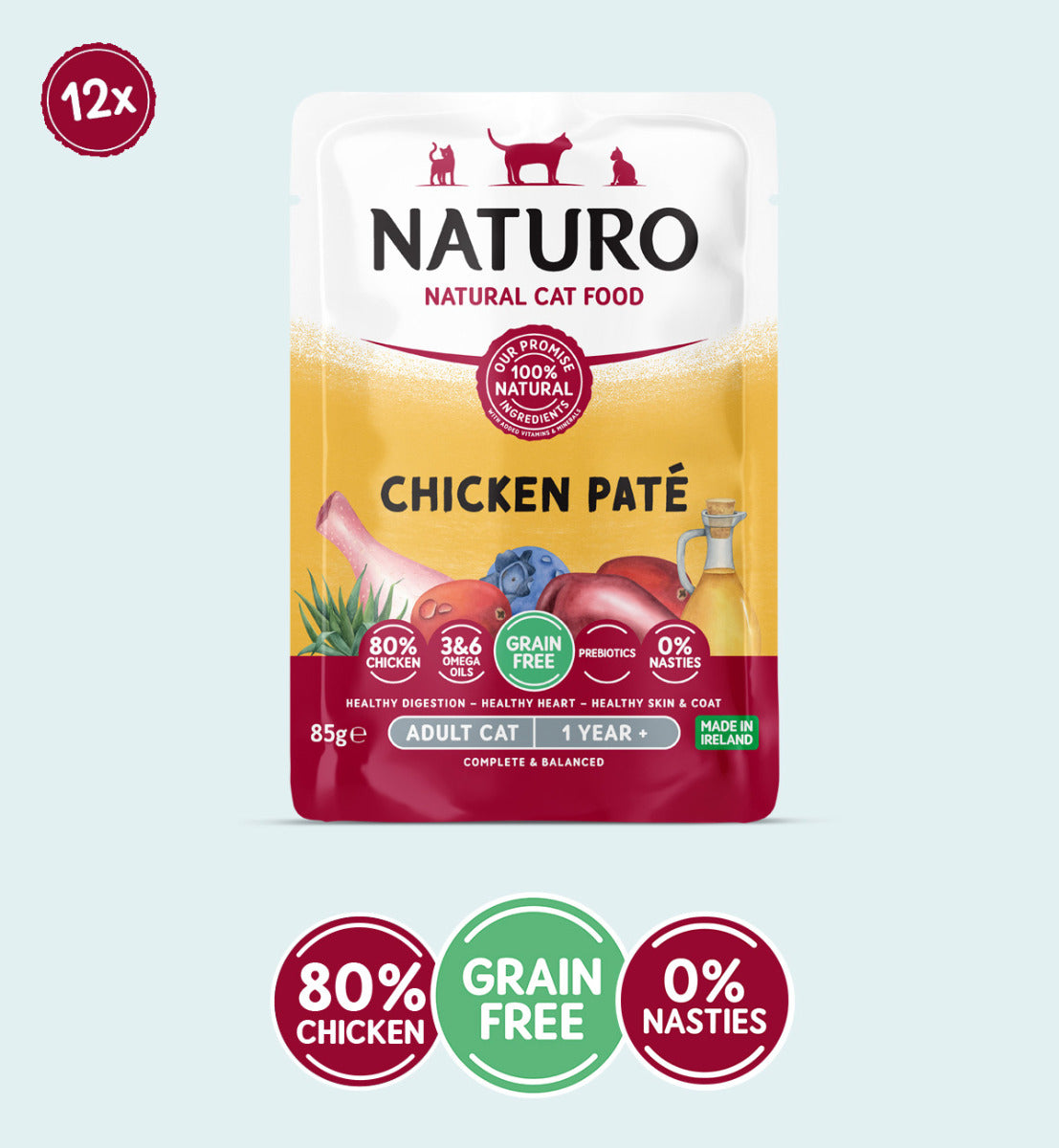 Adult Cat Chicken Pate - Grain Free Cat Food | 85g Pouches x 12
