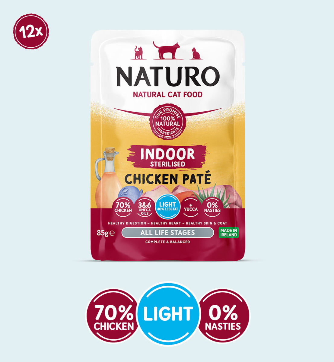 Adult Cat Indoor Sterilised Light Chicken Pate - Grain Free Cat Food | 85g Pouches x 12