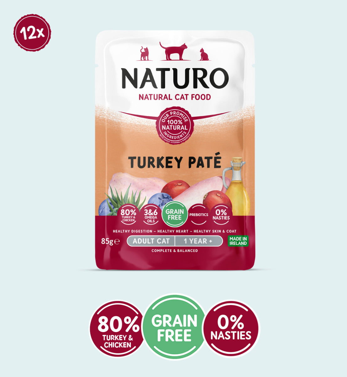 Adult Cat Turkey Pate - Grain Free Cat Food | 85g Pouches x 12