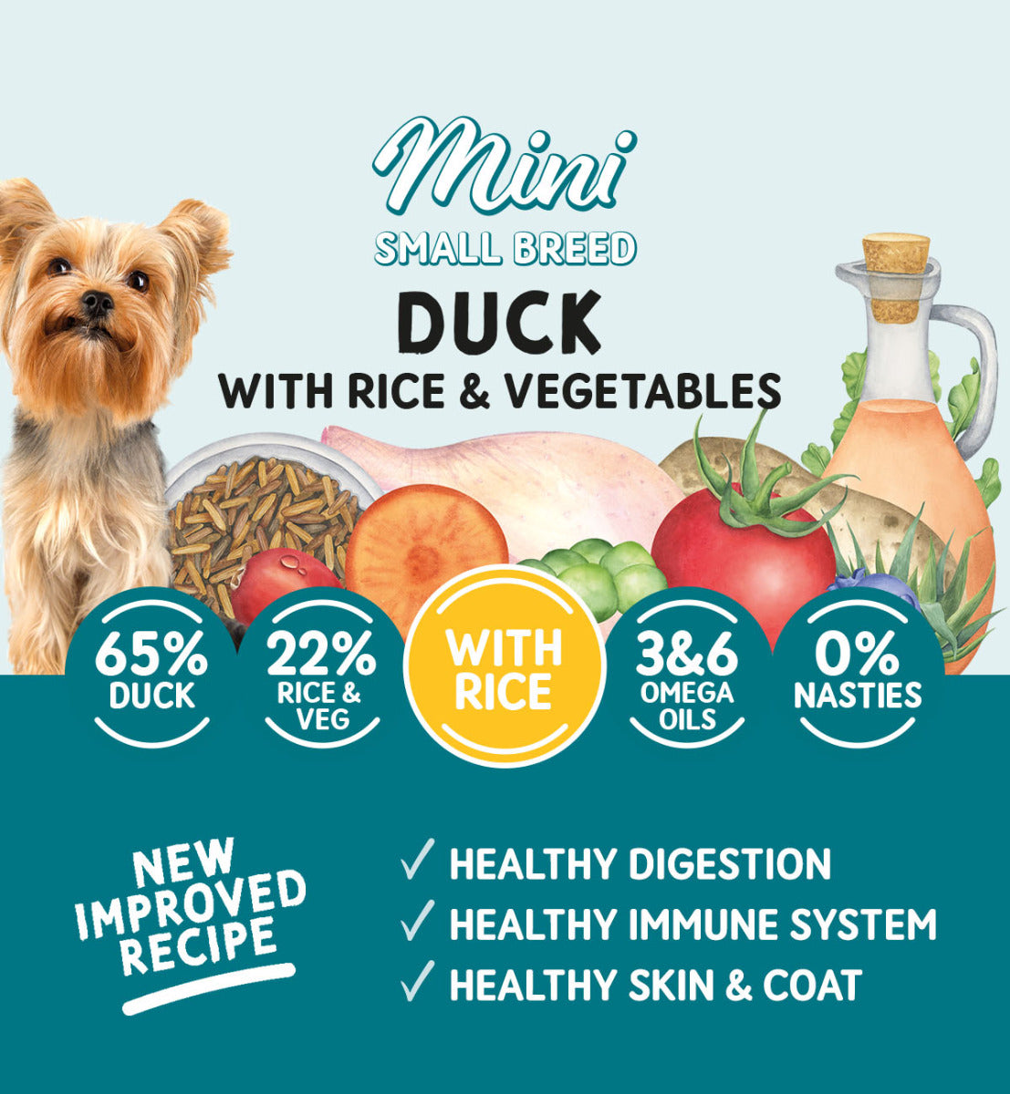 Adult Mini Dog Duck with Rice and Vegetables - Wet Dog Food | 150g Pouches x 8