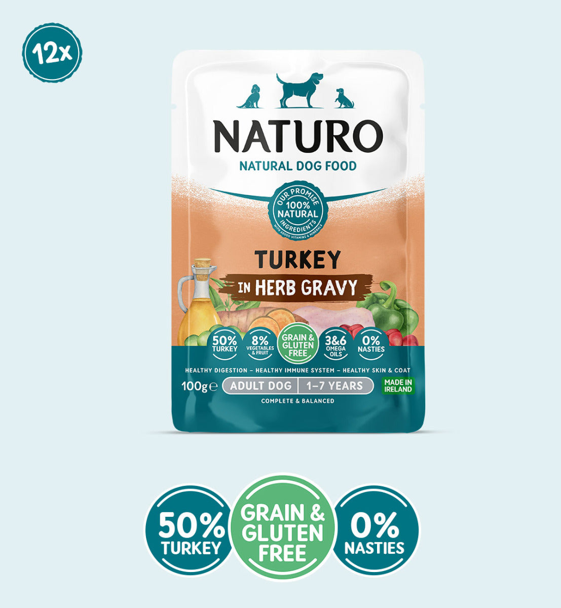 Adult Dog Turkey in Herb Gravy - Grain & Gluten Free Dog Food | 100g Pouches x 12