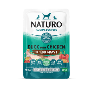 Adult Dog Duck with Chicken in Herb Gravy - Grain & Gluten Free Dog Food | 100g Pouches x 12