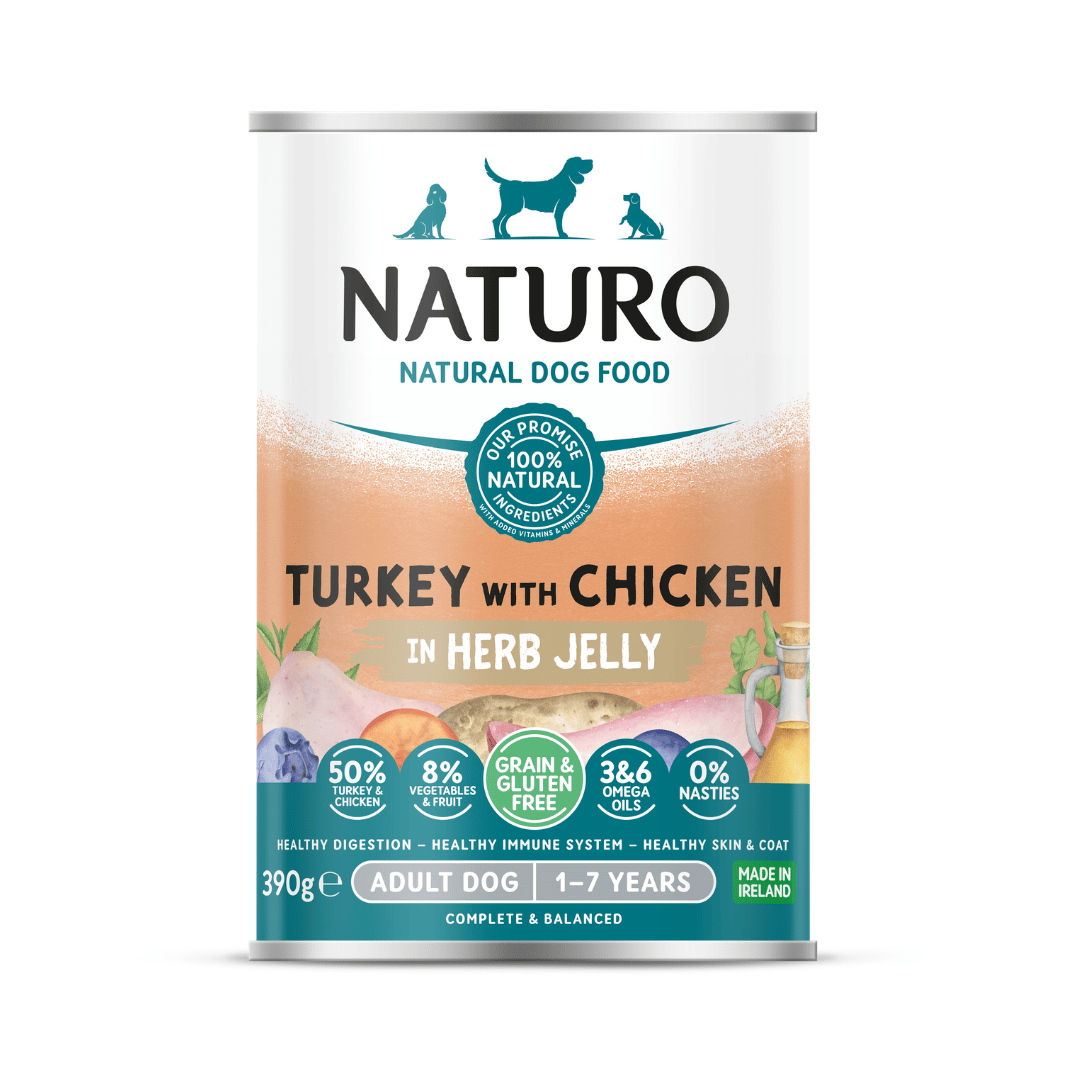 Adult Dog Turkey with Chicken in a Herb Jelly - Grain & Gluten Free Dog Food | 390g Cans x 12