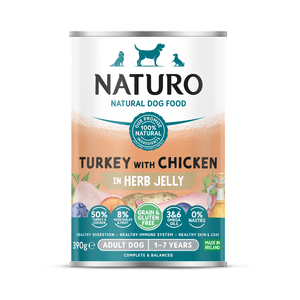 Adult Dog Turkey with Chicken in a Herb Jelly - Grain & Gluten Free Dog Food | 390g Cans x 12