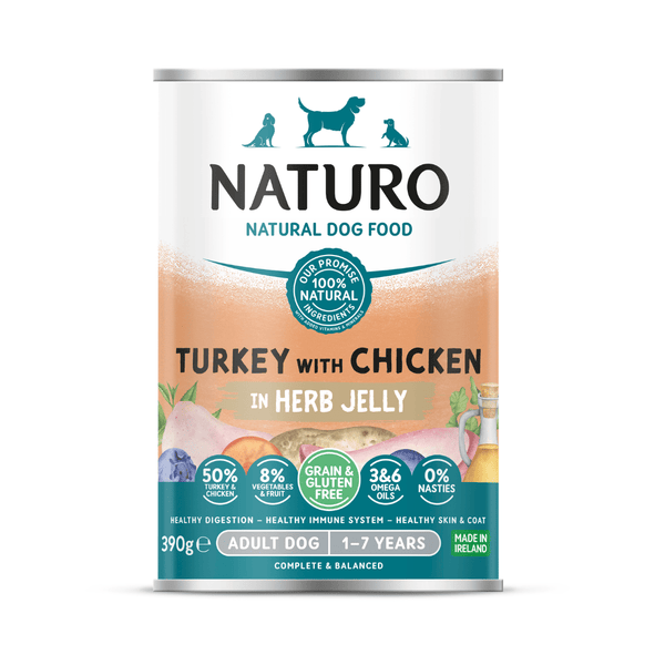Adult Dog Turkey with Chicken in a Herb Jelly - Grain & Gluten Free Dog Food | 390g Cans x 12