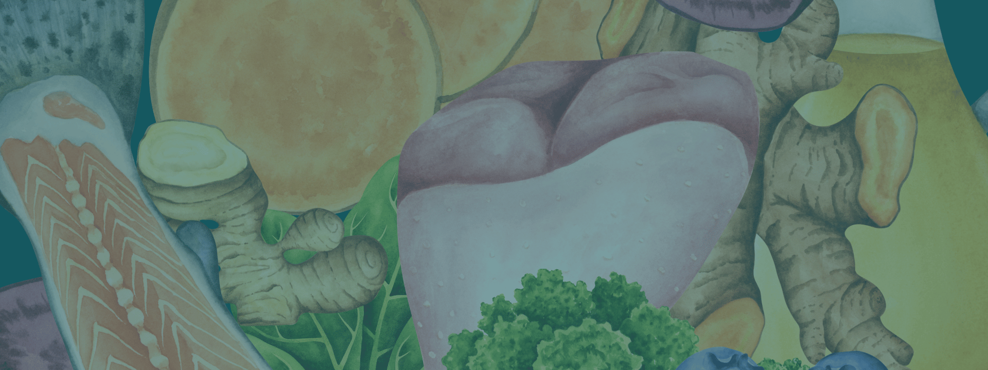 Illustration of various ingredients on a textured background