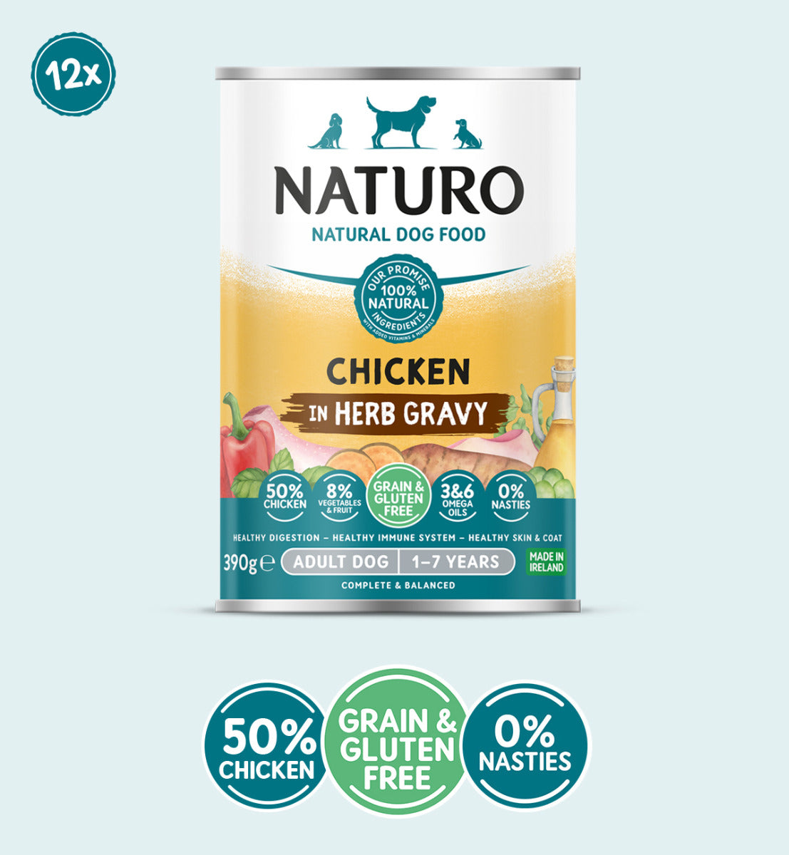 Adult Dog Grain & Gluten Free Chicken in a Herb Gravy Cans 390g x 12