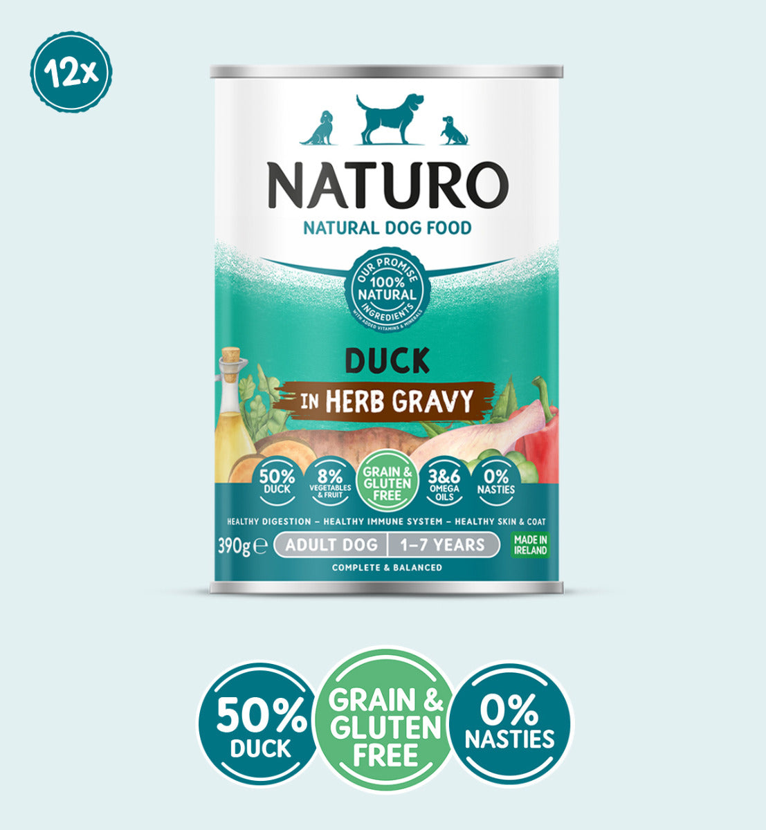 Adult Dog Grain & Gluten Free Duck in a Herb Gravy Cans 390g x 12