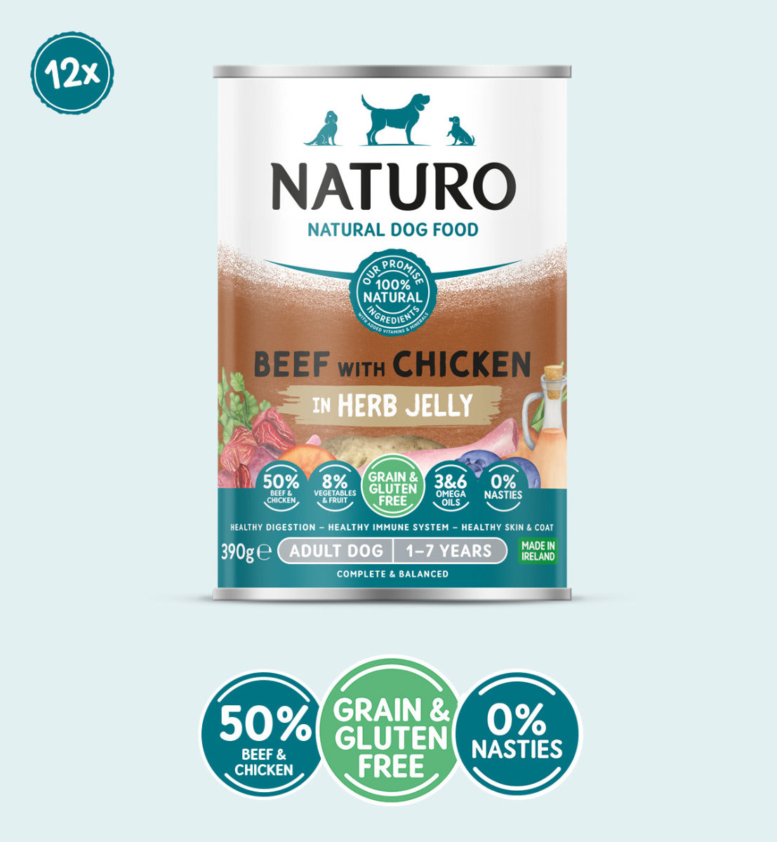 Adult Dog Grain & Gluten Free Beef with Chicken in a Herb Jelly Cans 390g x 12