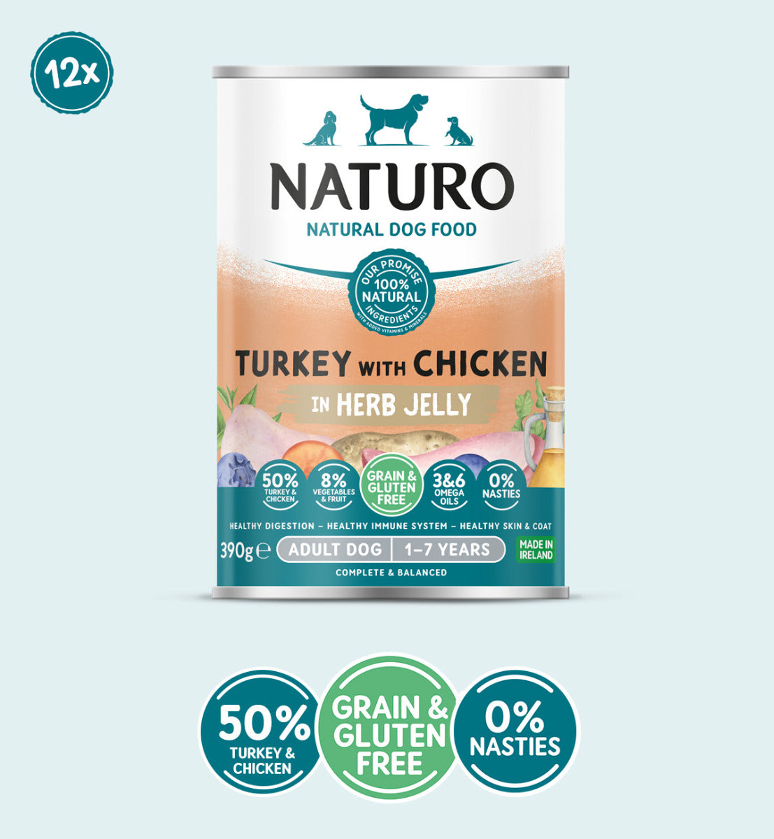 Adult Dog Grain & Gluten Free Turkey with Chicken in a Herb Jelly Cans 390g x 12