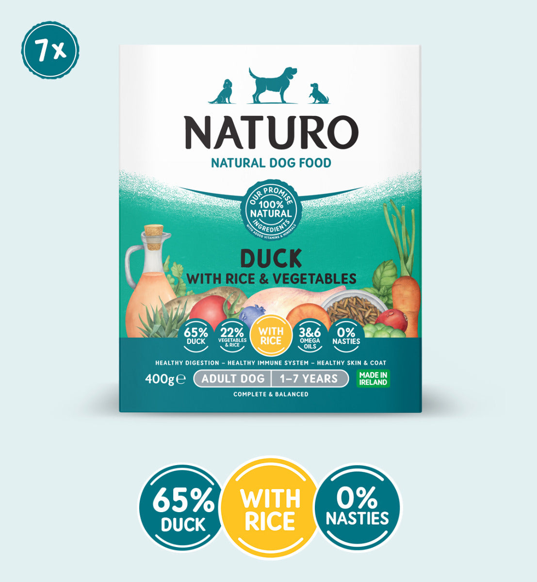 Adult Dog Duck with Rice and Vegetables Trays 400g x 7
