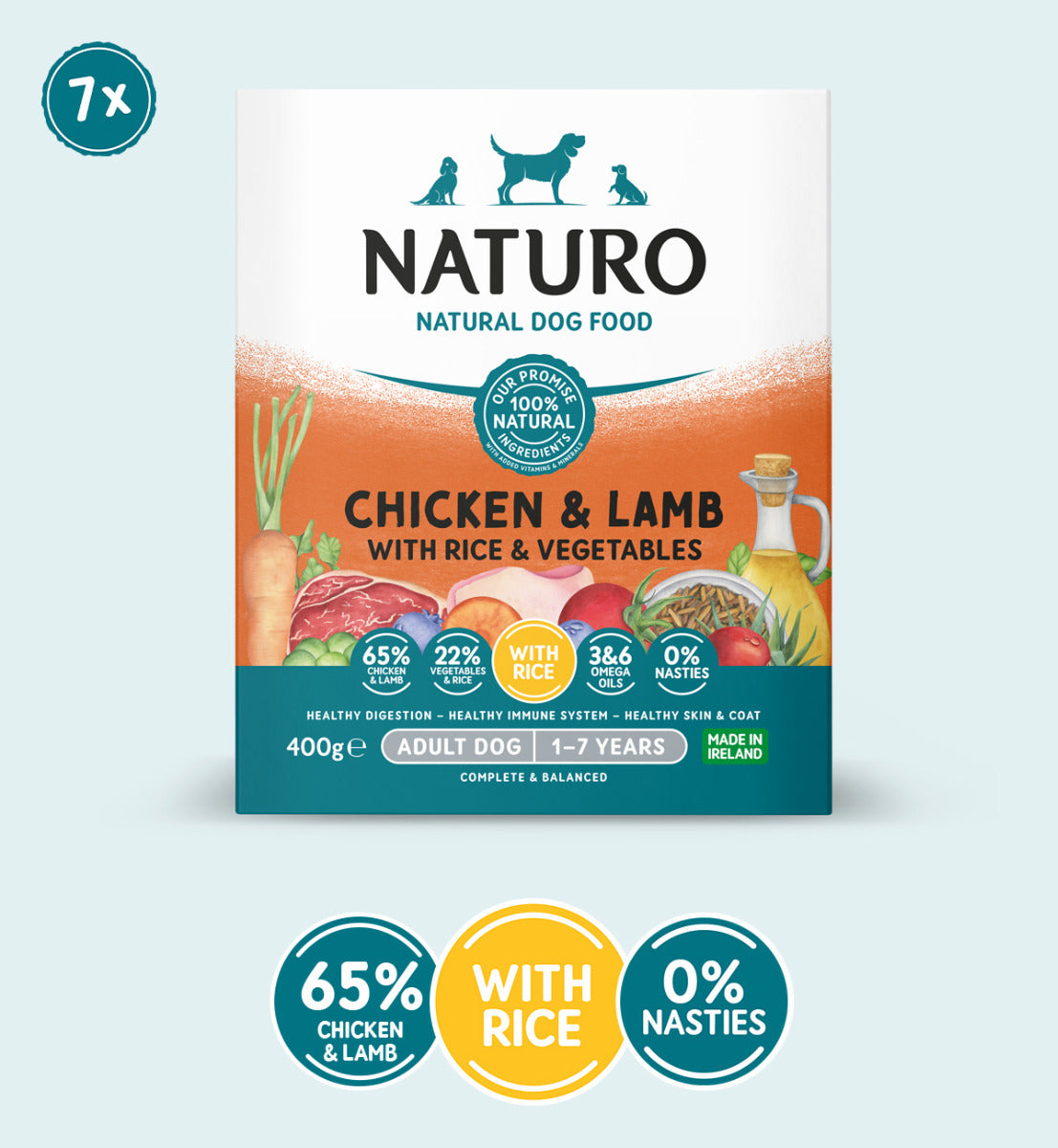 Adult Dog Chicken and Lamb with Rice and Vegetables Trays 400g x 7