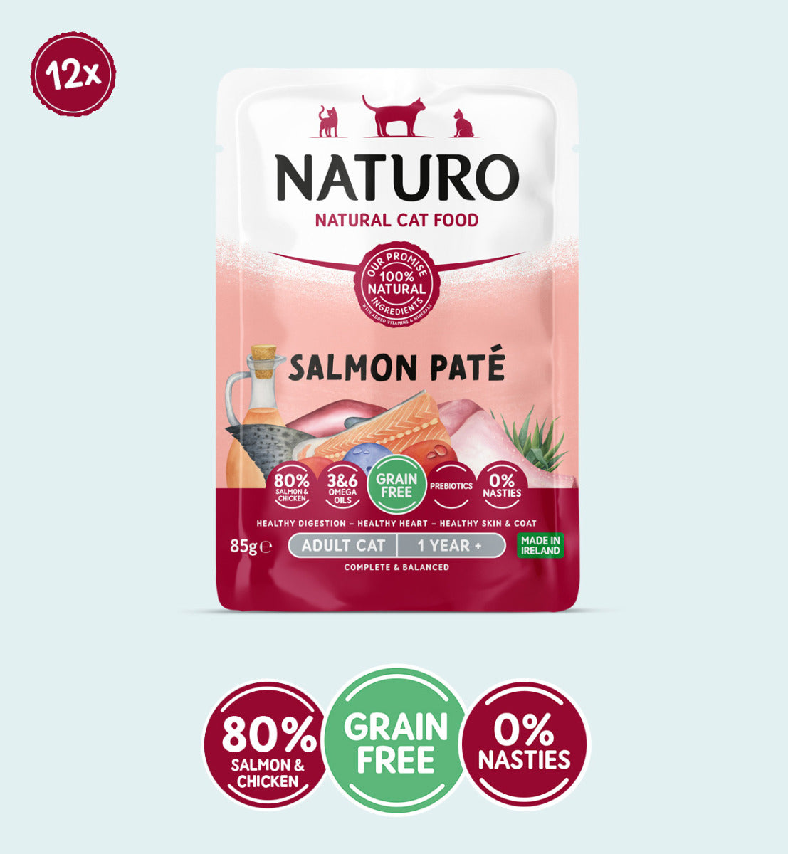 Adult Cat Grain Free Salmon Pate Pouches 85g x 12