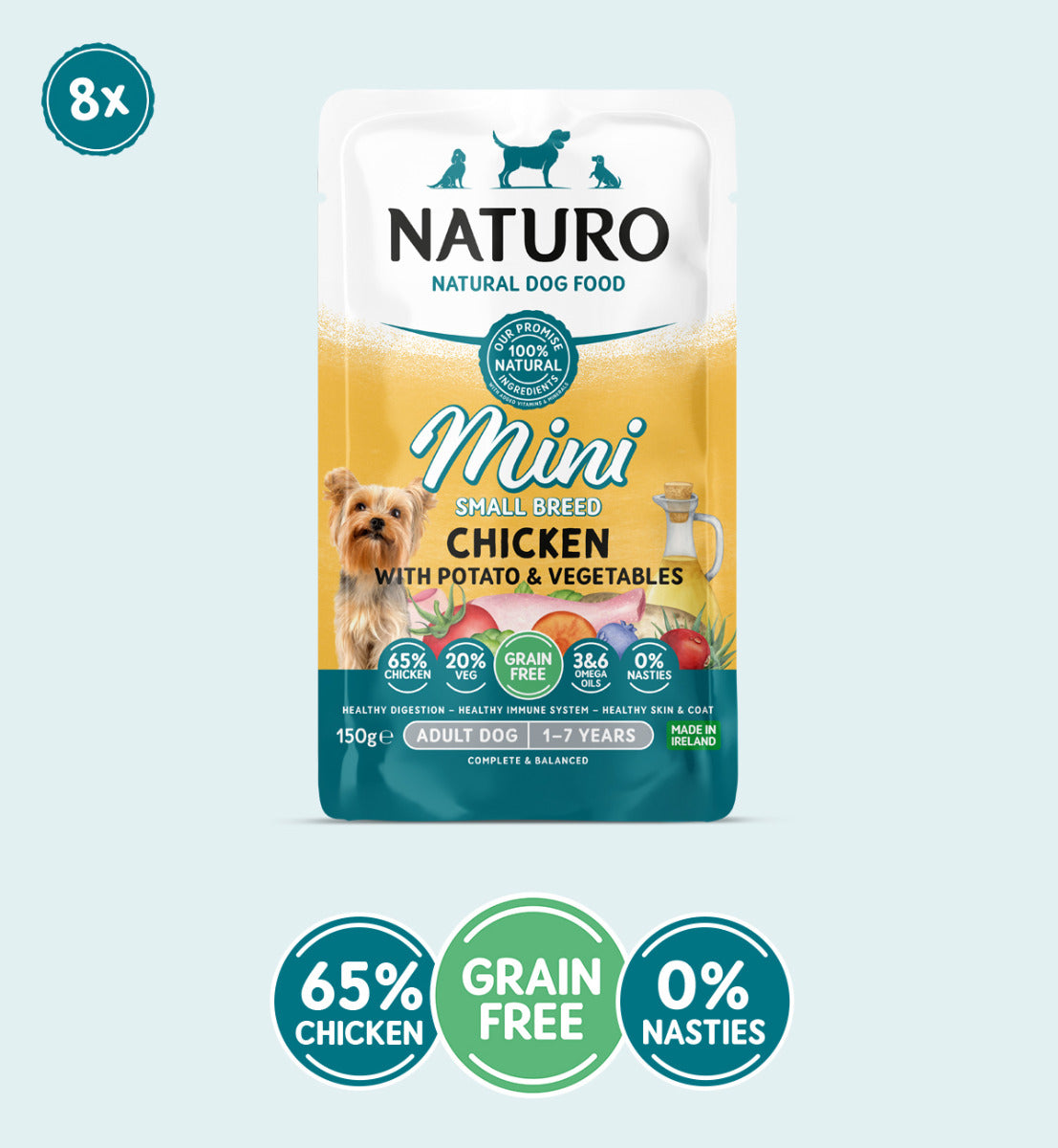 Adult Mini Dog Grain Free Chicken with Potato and Vegetables Pouches 150g x 8