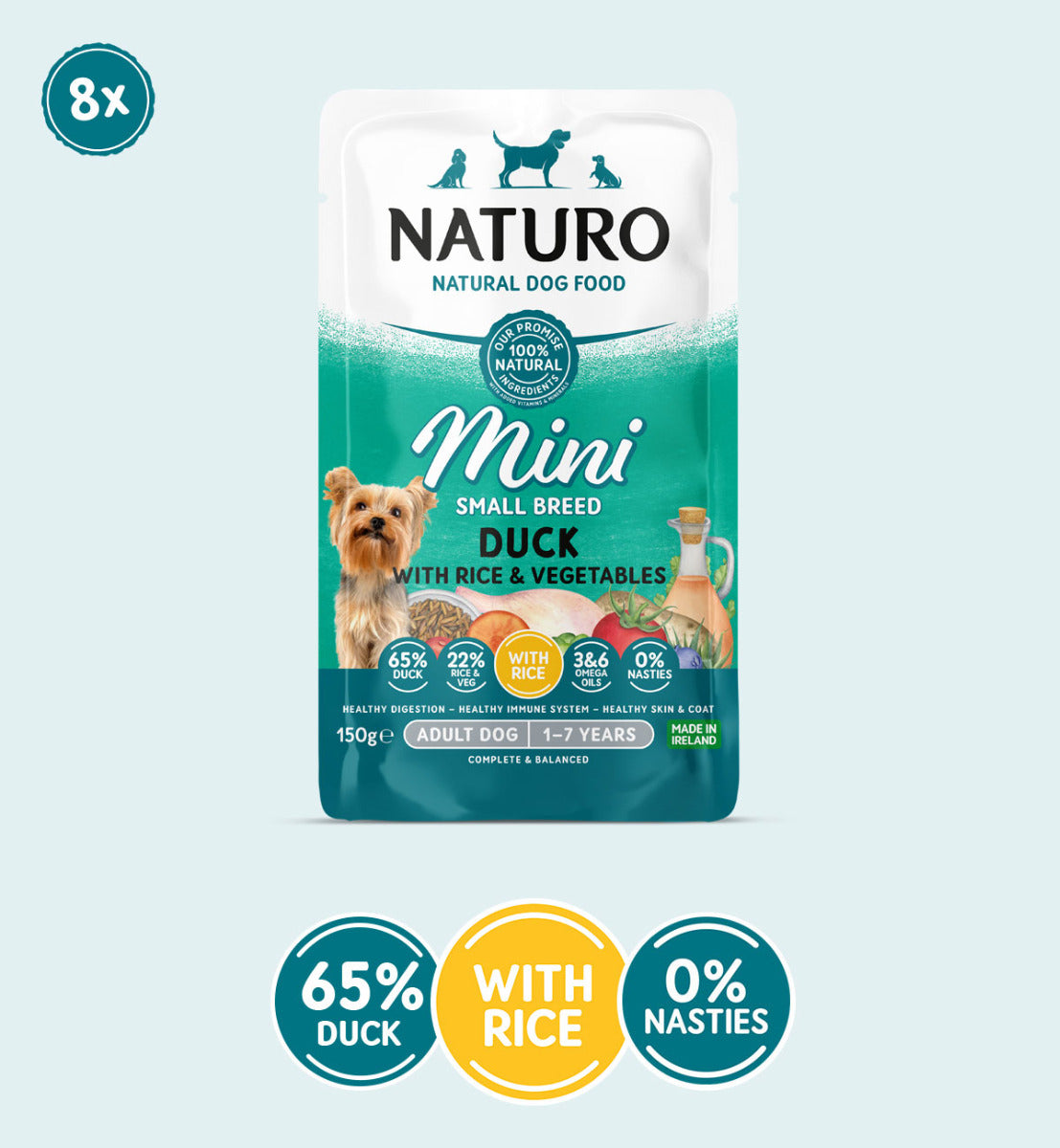 Adult Mini Dog Duck with Rice and Vegetables Pouches 150g x 8