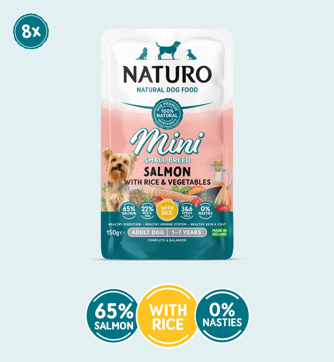 Adult Mini Dog Salmon with Rice and Vegetables Pouches 150g x 8