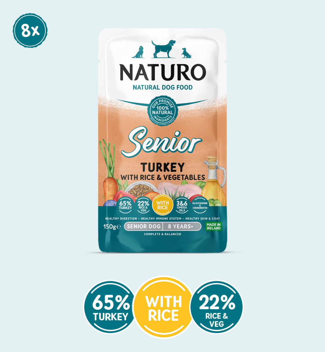 Senior Dog Turkey & Rice with Vegetables Pouches 150g x 8