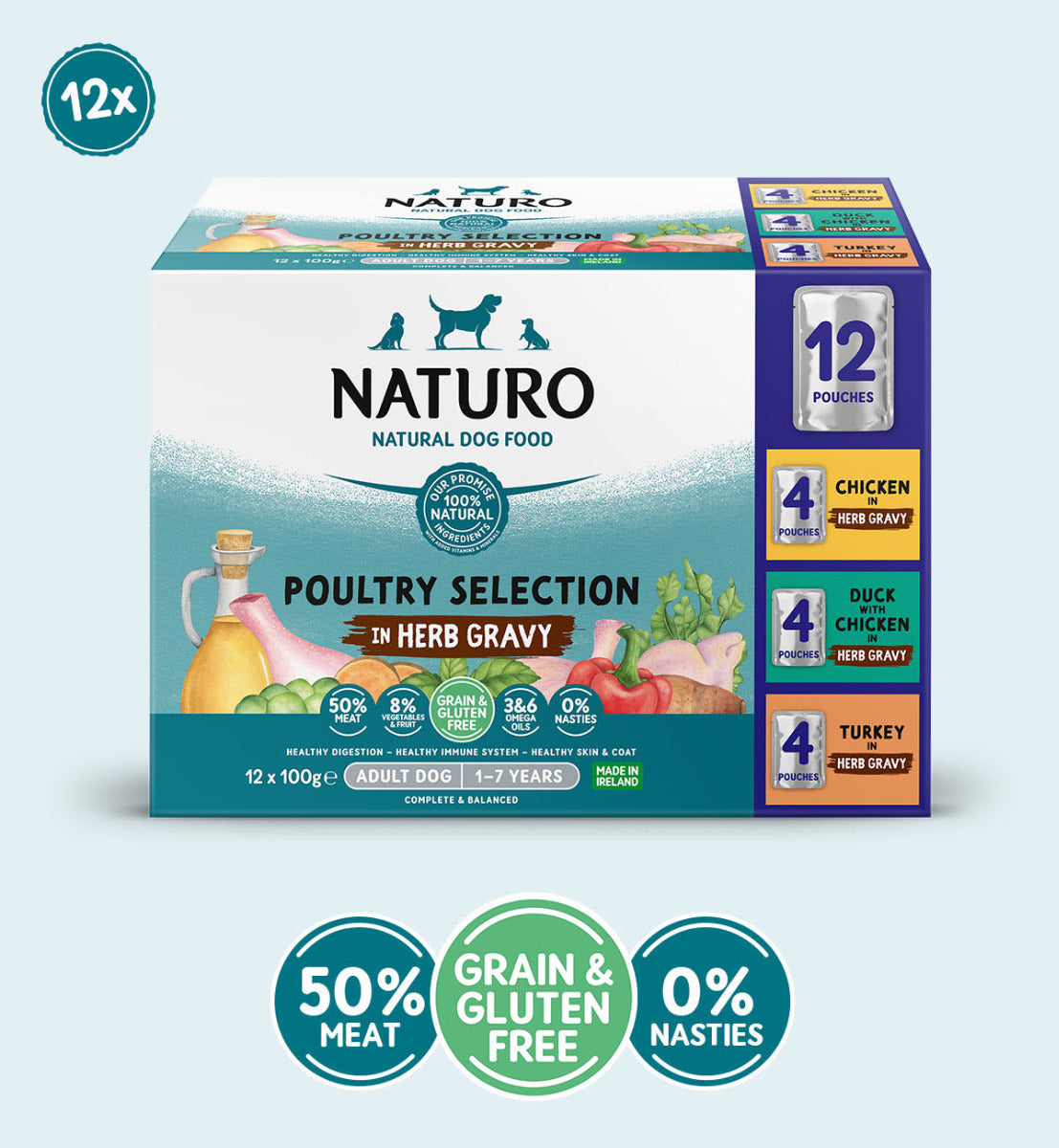 Adult Grain & Gluten Free Poultry Selection in Herb Gravy Pouches 100g x 12