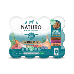 Adult Dog Meaty Selection in Herb Jelly - Grain & Gluten Free Dog Food | 390g Cans x 12