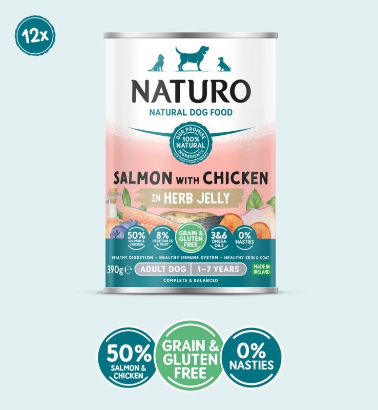 Adult Dog Grain & Gluten Free Salmon with Chicken in a Herb Jelly 390g x 12